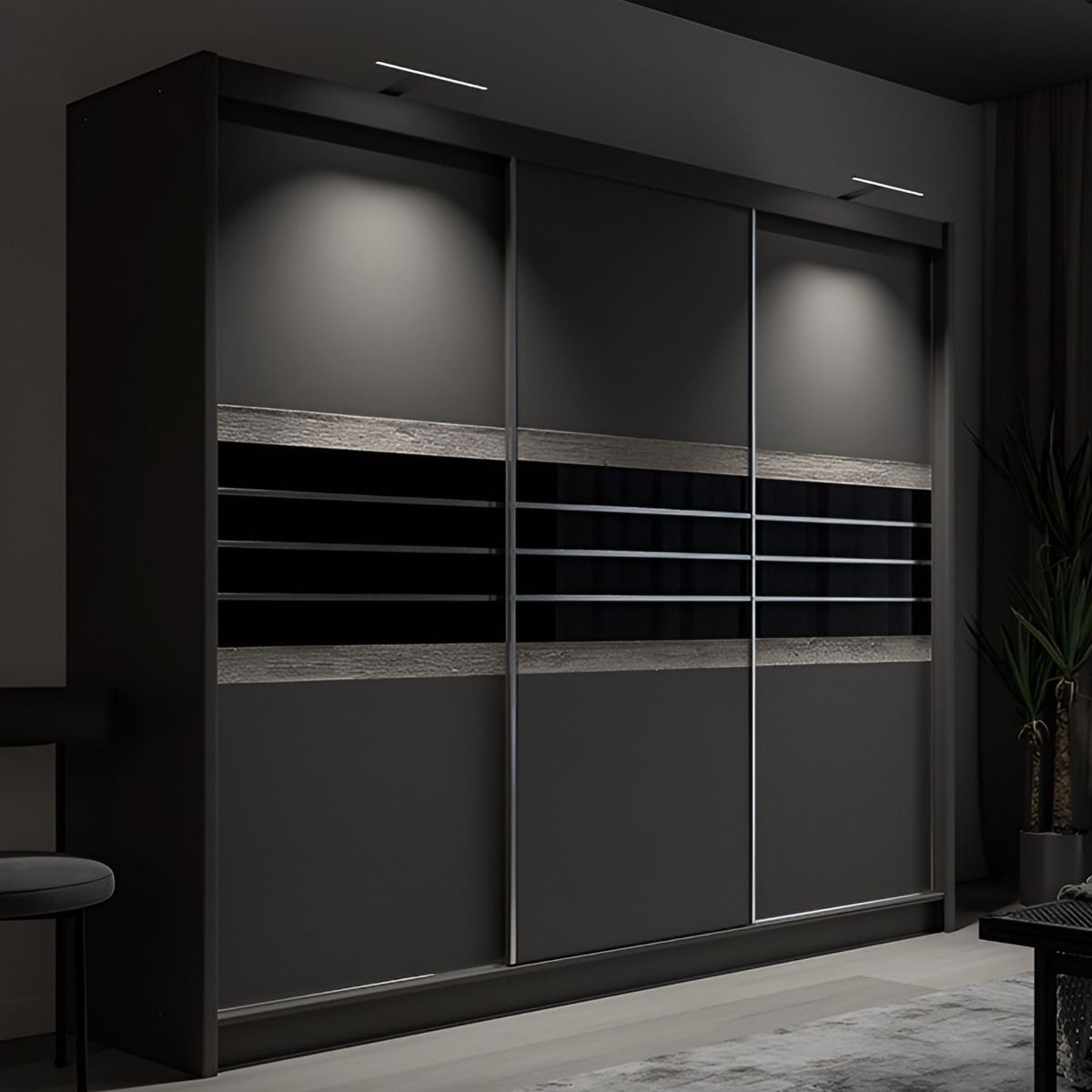 Dacorum 250cm 3-Door Sliding Wardrobe in Black – product detail