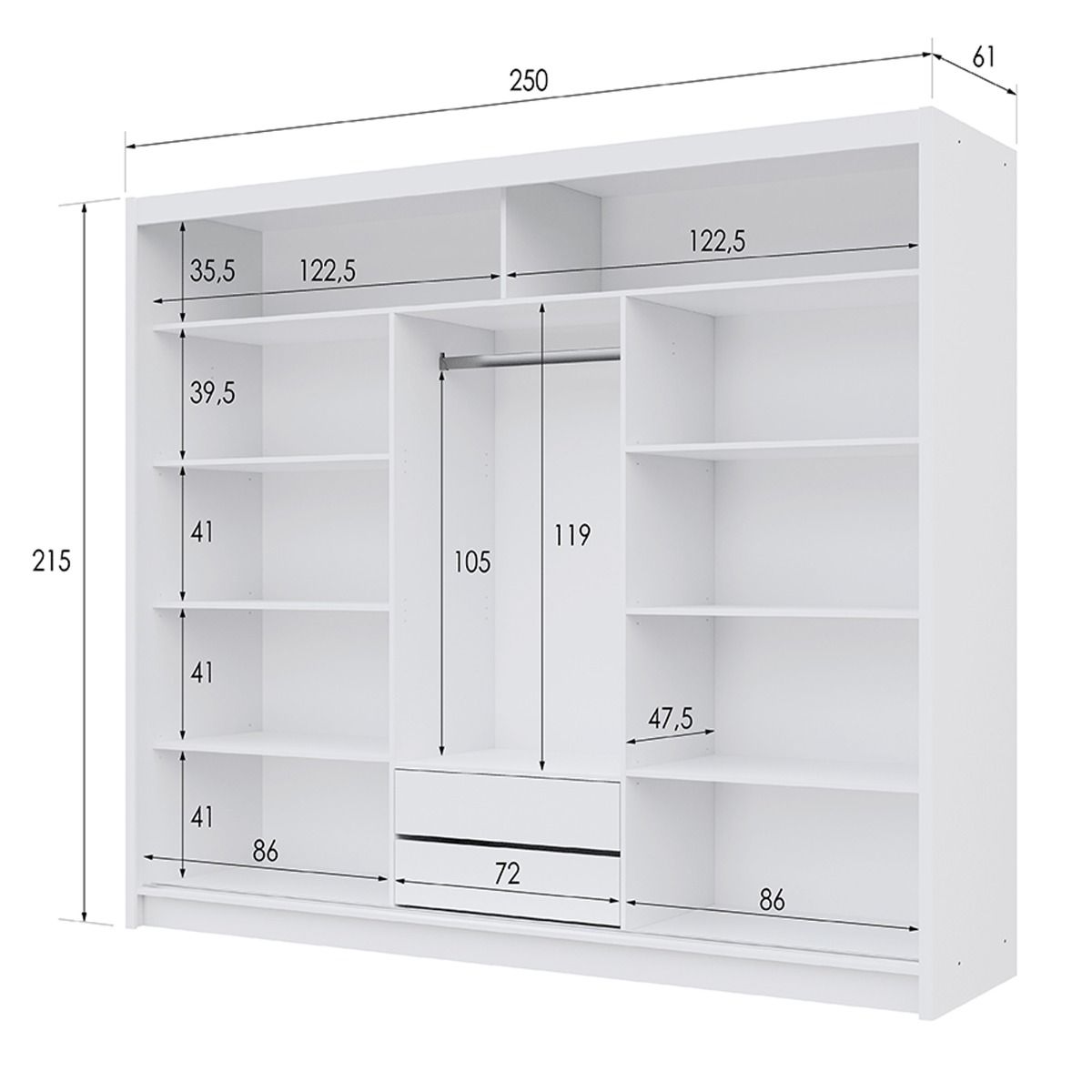 Dacorum 250cm 3-Door Sliding Wardrobe in Black – product detail