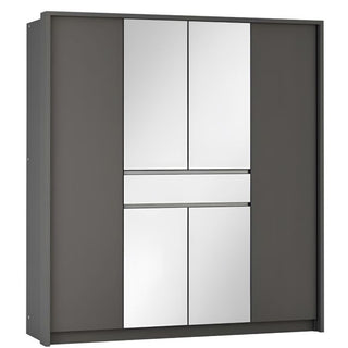 Waverley 200cm 6-Door Mirrored Hinged Wardrobe with 1 Drawer in Grey