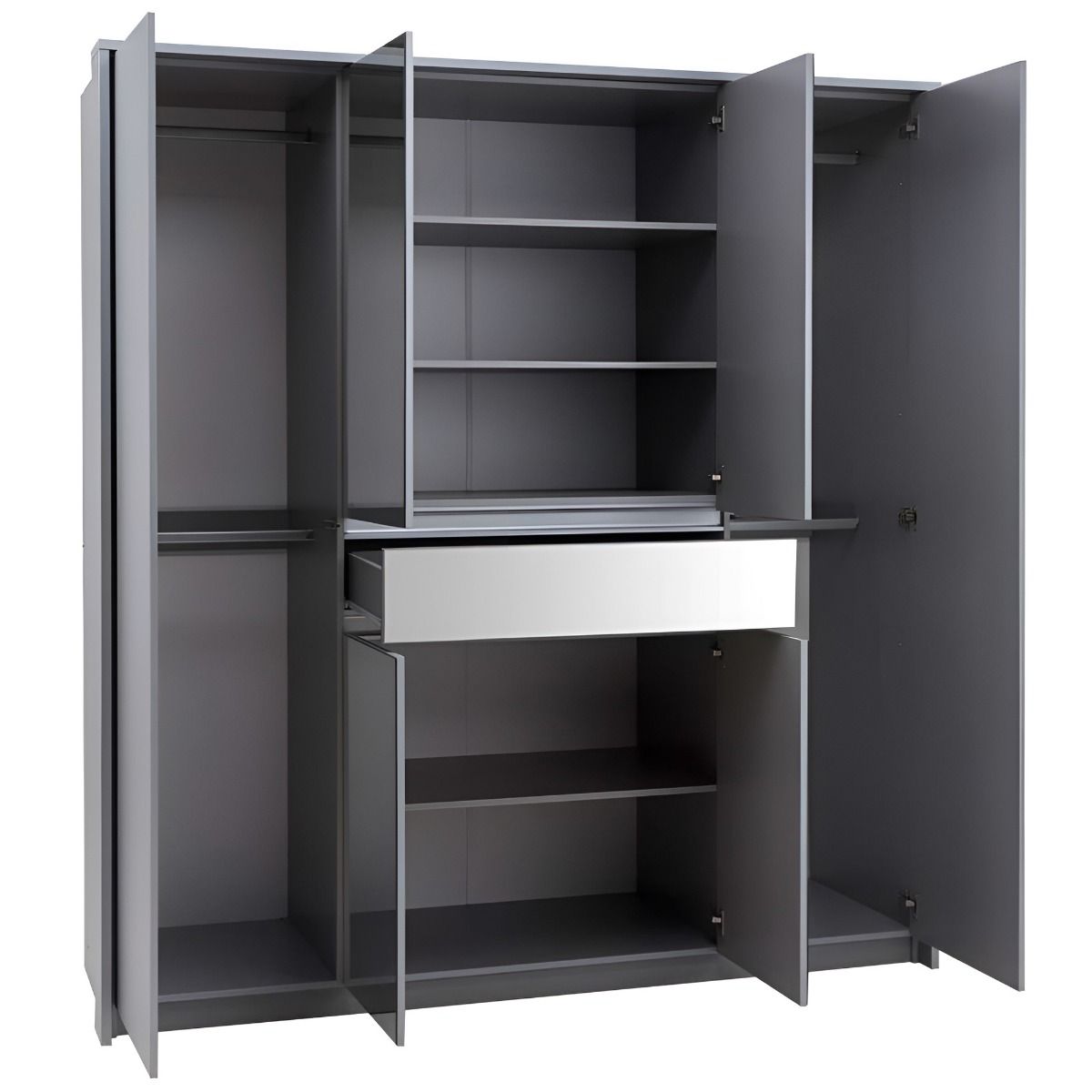 Waverley 200cm 6-Door Mirrored Hinged Wardrobe with 1 Drawer in Grey – product detail