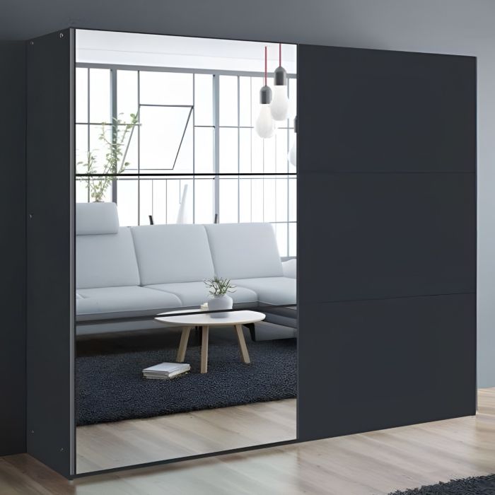 Boris 250cm 2-Door Mirrored Sliding Wardrobe in Black