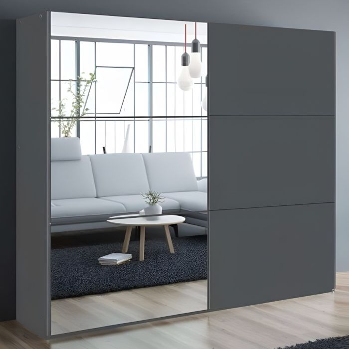 Boris 250cm 2-Door Mirrored Sliding Wardrobe in Grey