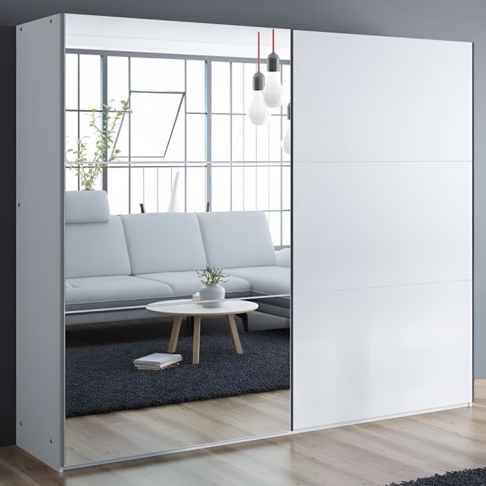 Boris 250cm 2-Door Mirrored Sliding Wardrobe in White