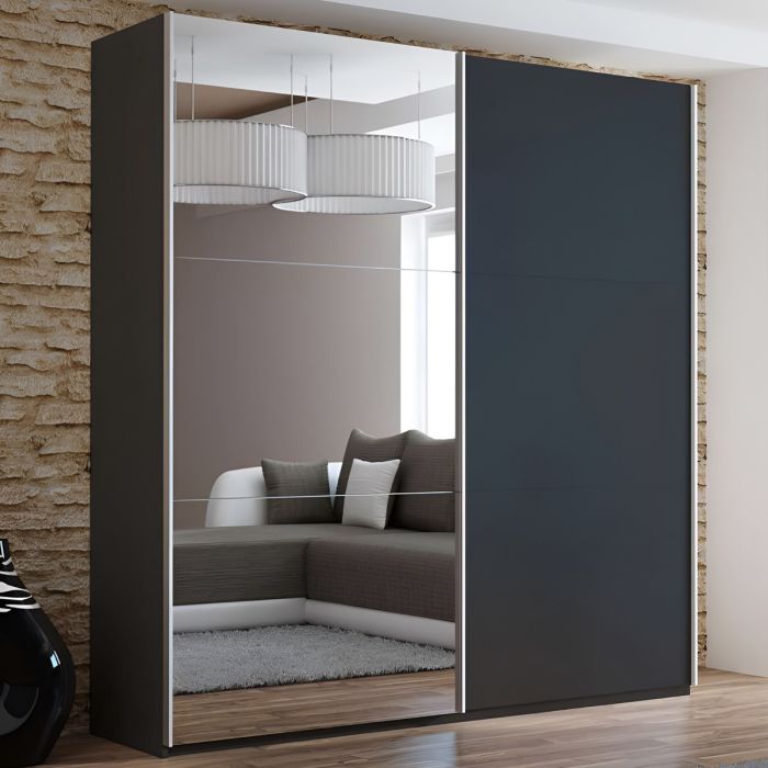 Boris 200cm 2-Door Mirrored Sliding Wardrobe in Black