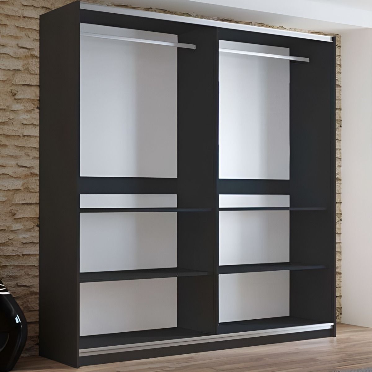 Boris 200cm 2-Door Mirrored Sliding Wardrobe in Black – product detail