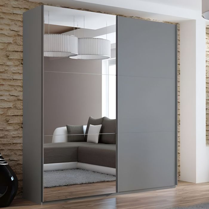 Boris 200cm 2-Door Mirrored Sliding Wardrobe in Grey