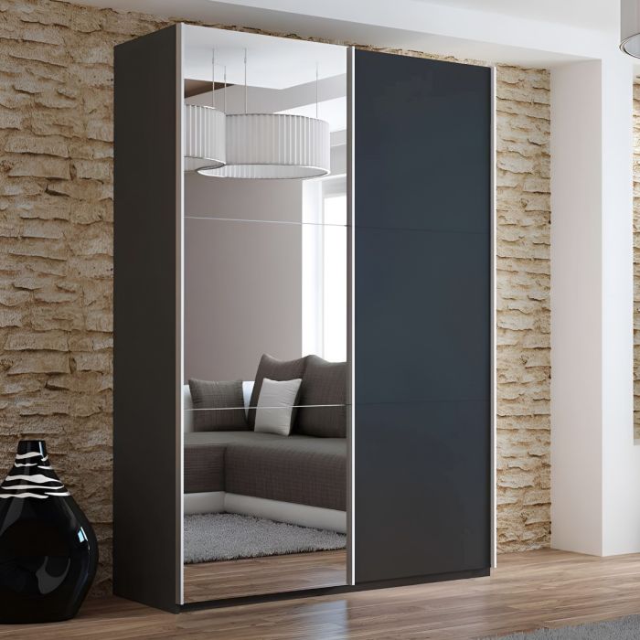 Boris 151cm 2-Door Mirrored Sliding Wardrobe in Black