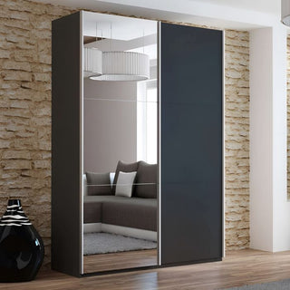 Boris 151cm 2-Door Mirrored Sliding Wardrobe in Black