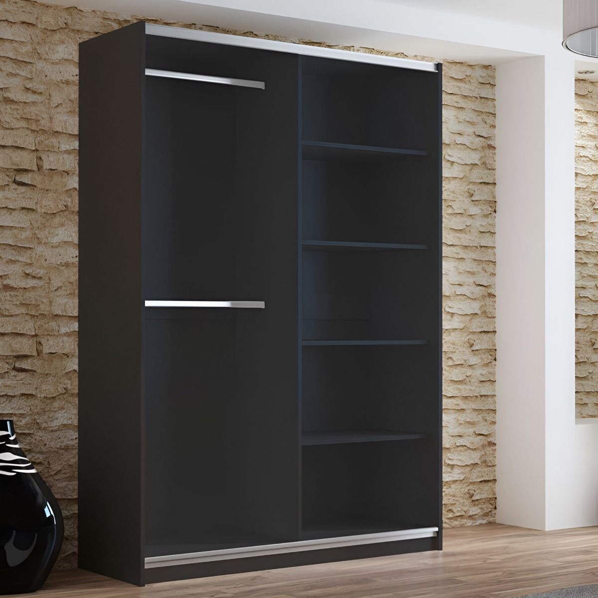 Boris 151cm 2-Door Mirrored Sliding Wardrobe in Black – product detail