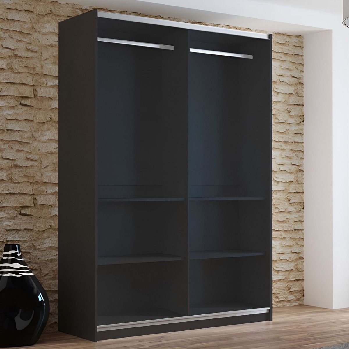Boris 151cm 2-Door Mirrored Sliding Wardrobe in Black – product detail