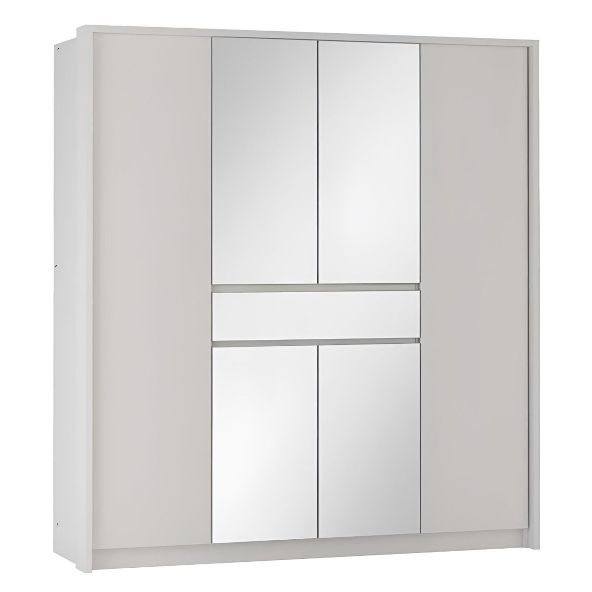 Waverley 200cm 6-Door Mirrored Hinged Wardrobe with 1 Drawer in White – product detail