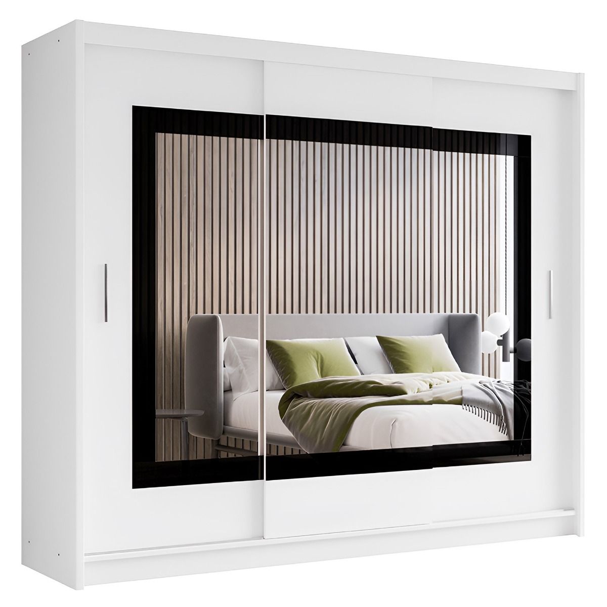 Hampstead 250cm 3-Door Mirrored Sliding Wardrobe with 2 Drawers in White – product detail