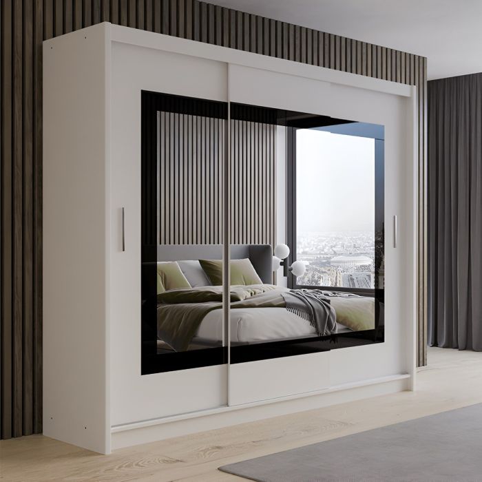 Hampstead 250cm 3-Door Mirrored Sliding Wardrobe with 2 Drawers in White