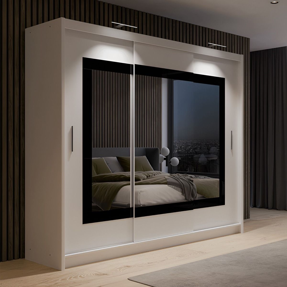 Hampstead 250cm 3-Door Mirrored Sliding Wardrobe with 2 Drawers in White – product detail