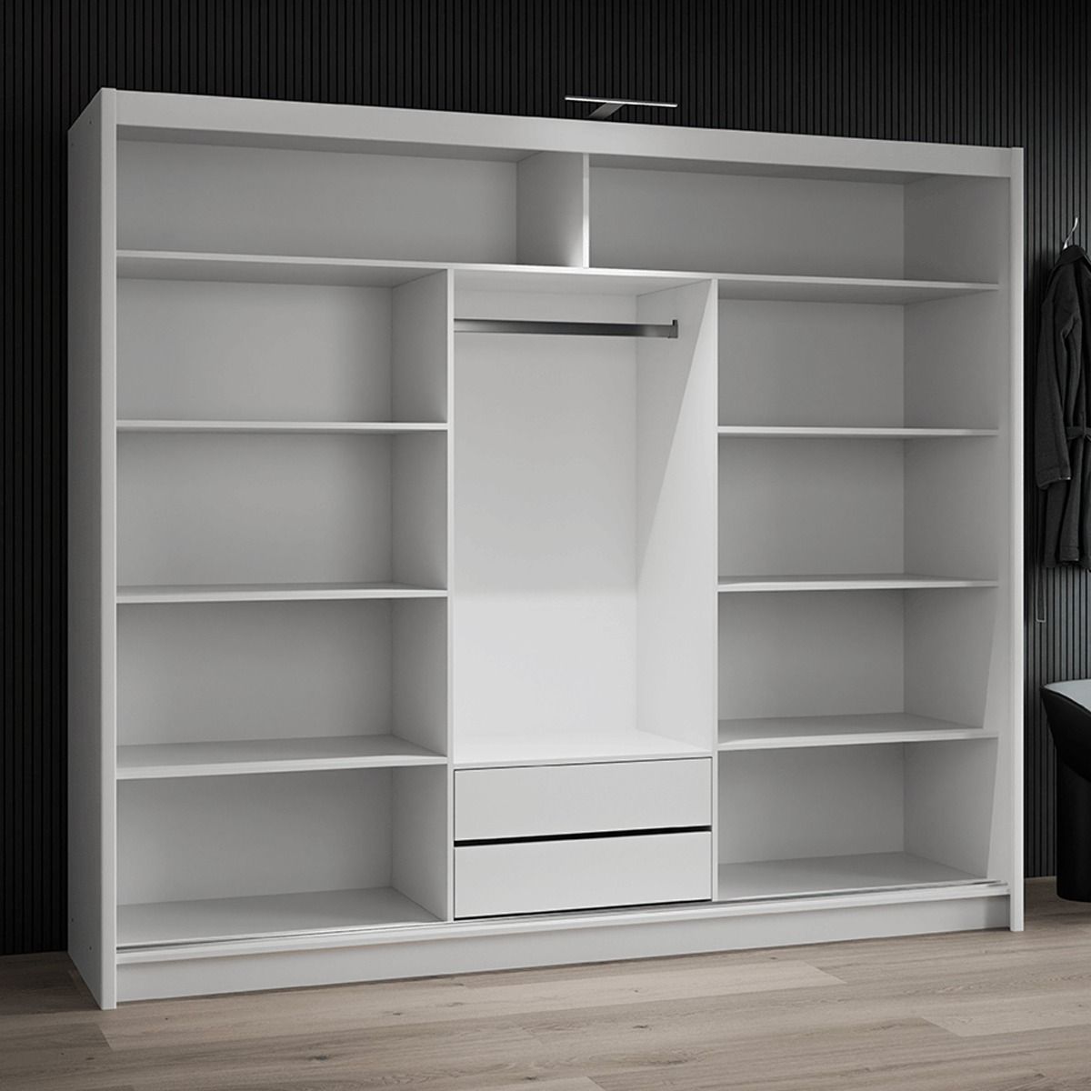 Hampstead 250cm 3-Door Mirrored Sliding Wardrobe with 2 Drawers in White – product detail