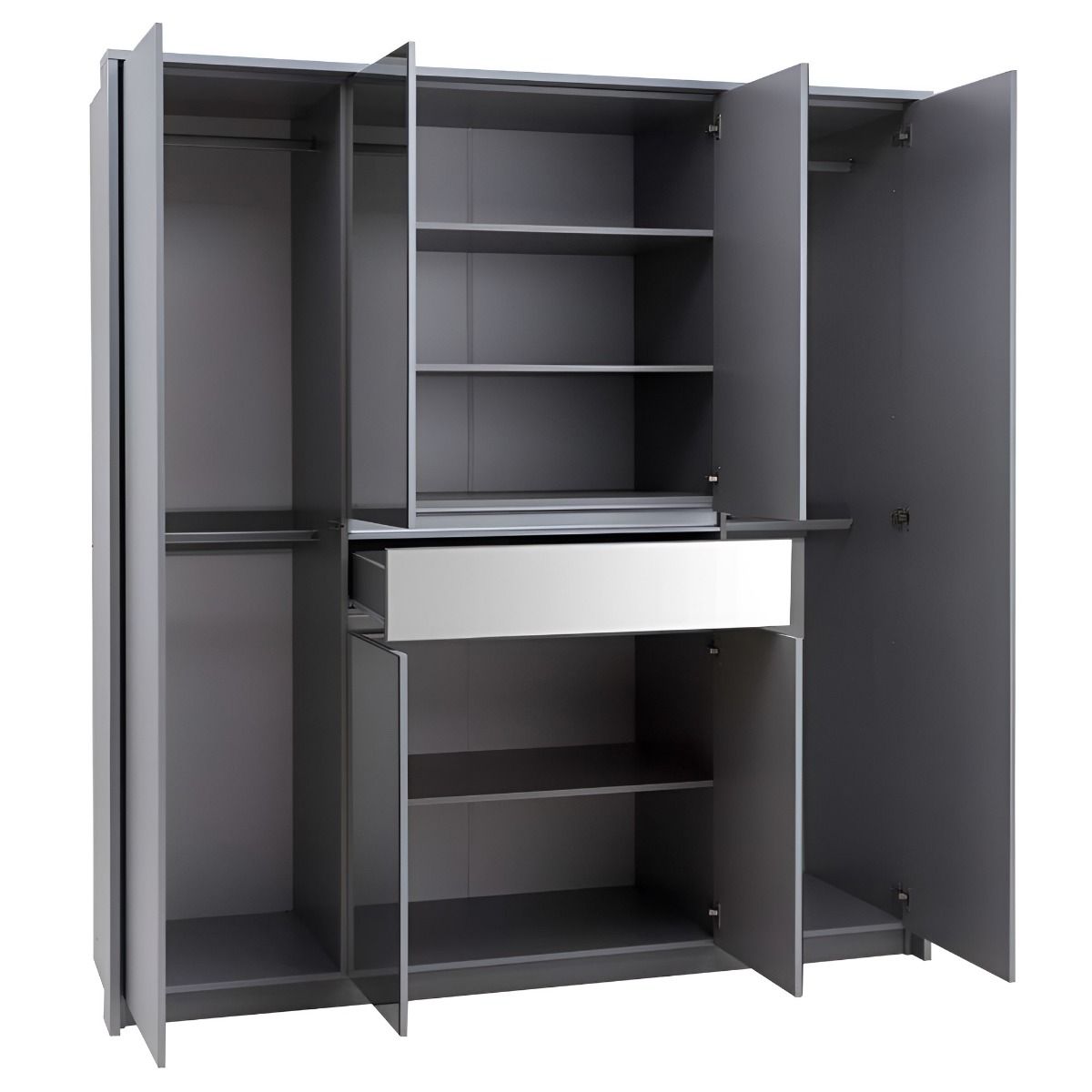 Waverley 200cm 6-Door Mirrored Hinged Wardrobe with 1 Drawer in White – product detail