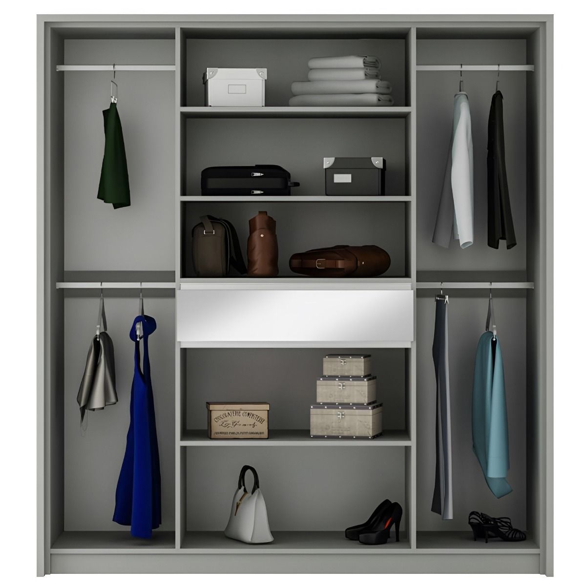 Waverley 200cm 6-Door Mirrored Hinged Wardrobe with 1 Drawer in White – product detail