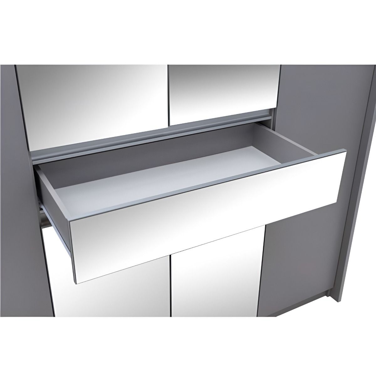 Waverley 200cm 6-Door Mirrored Hinged Wardrobe with 1 Drawer in White – product detail