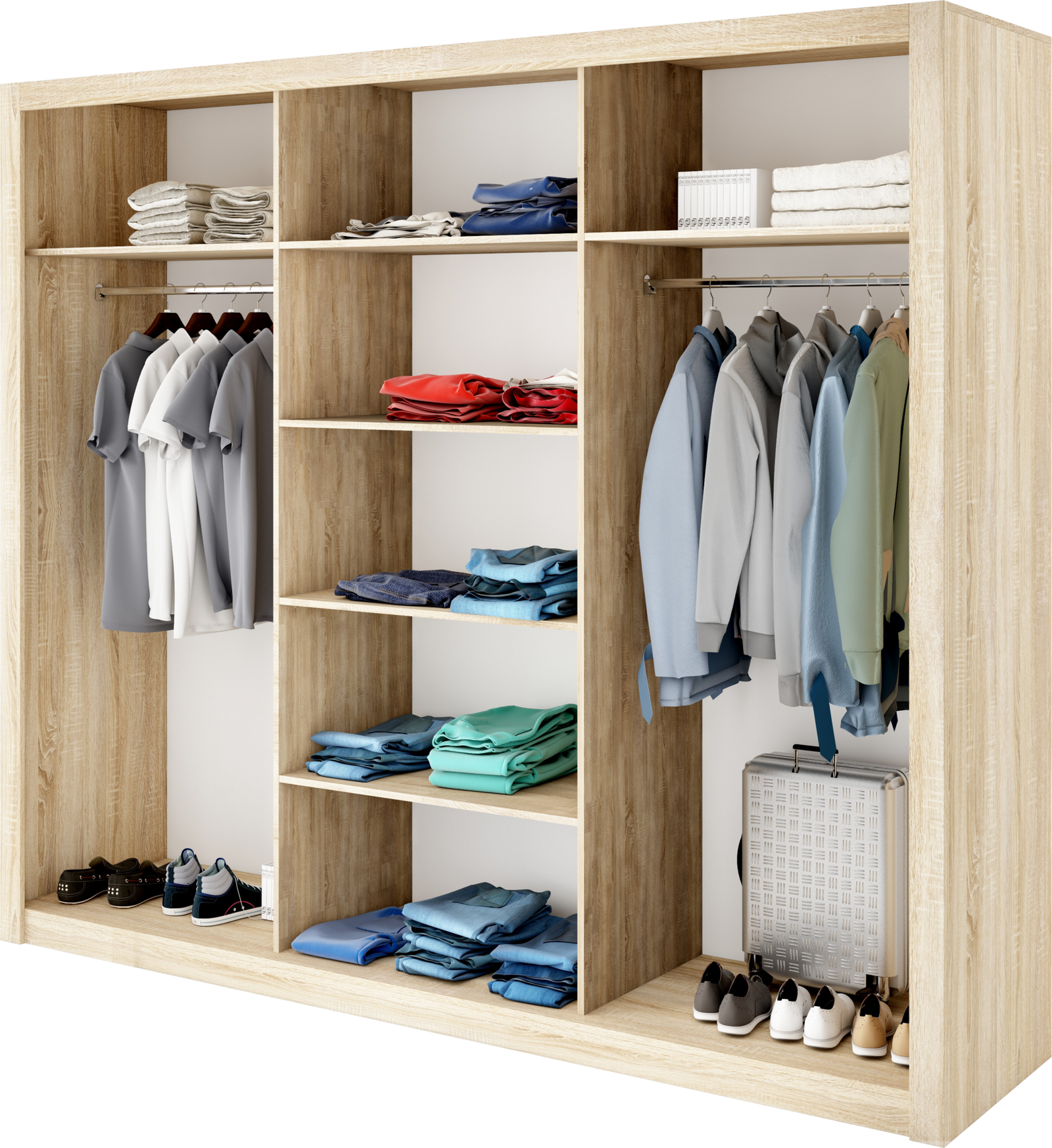 Idea ID-01 250cm 3 Door Mirrored Sliding Wardrobe in Oak San Remo – image 2