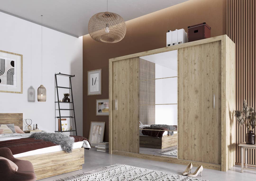 Idea ID-01 250cm 3 Door Mirrored Sliding Wardrobe in Oak San Remo – image 3