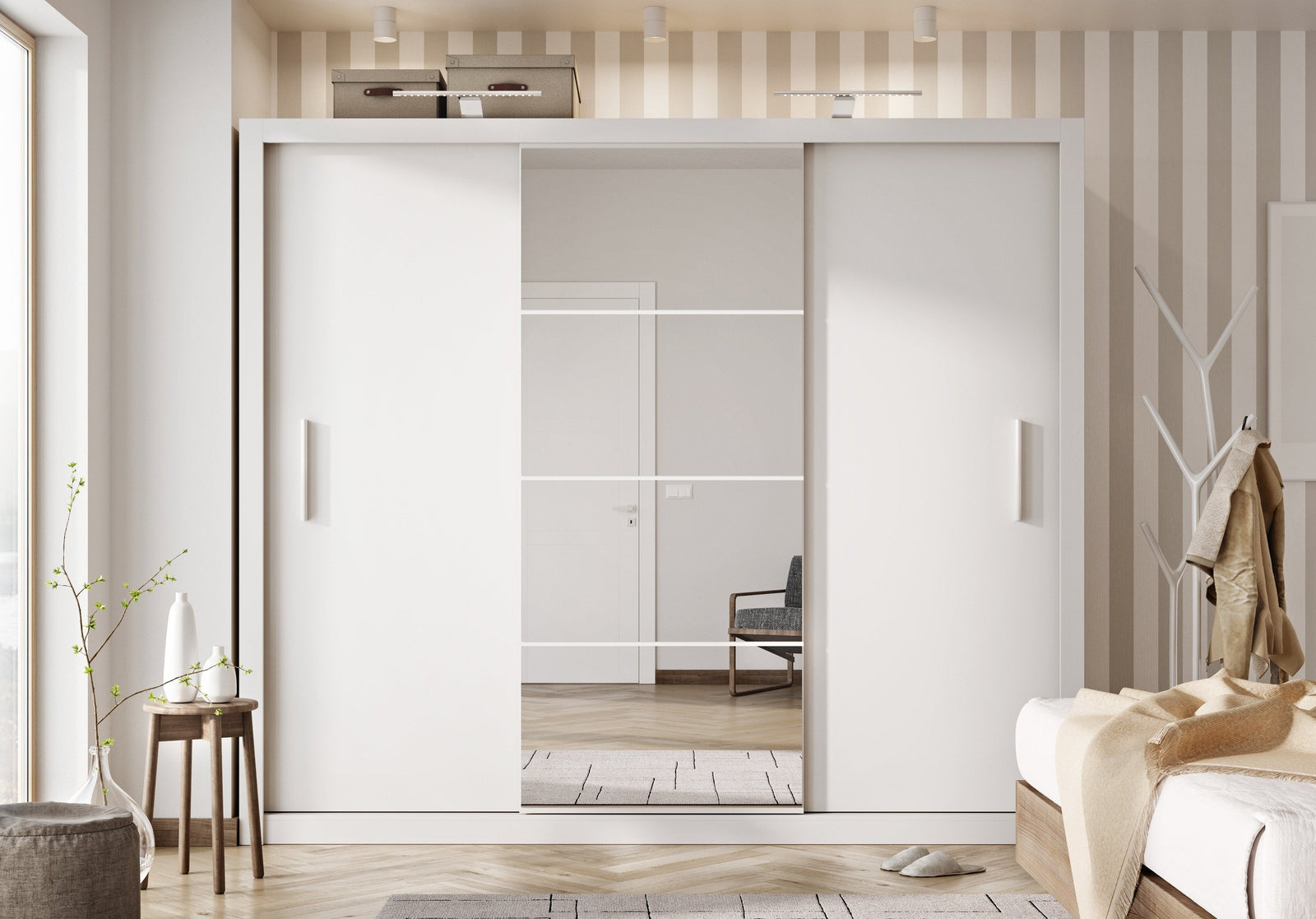 Idea ID-01 250cm 3 Door Mirrored Sliding Wardrobe in Oak San Remo – image 5