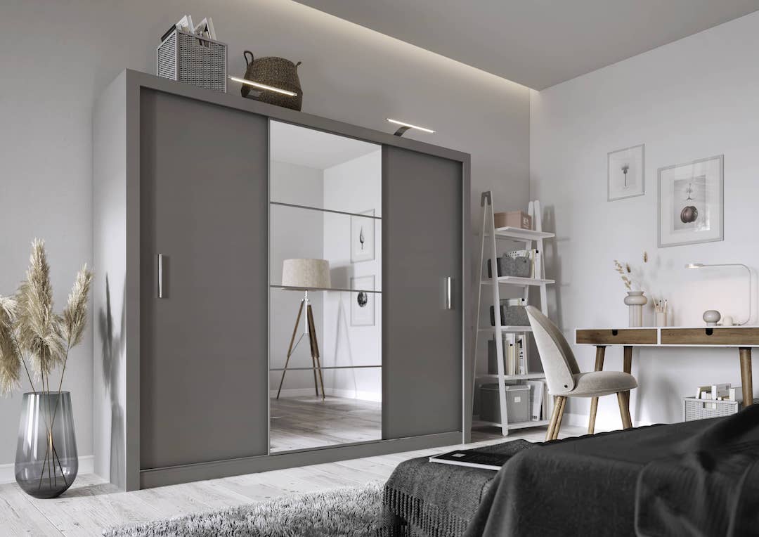 Idea ID-01 250cm 3 Door Mirrored Sliding Wardrobe in Oak San Remo – image 6