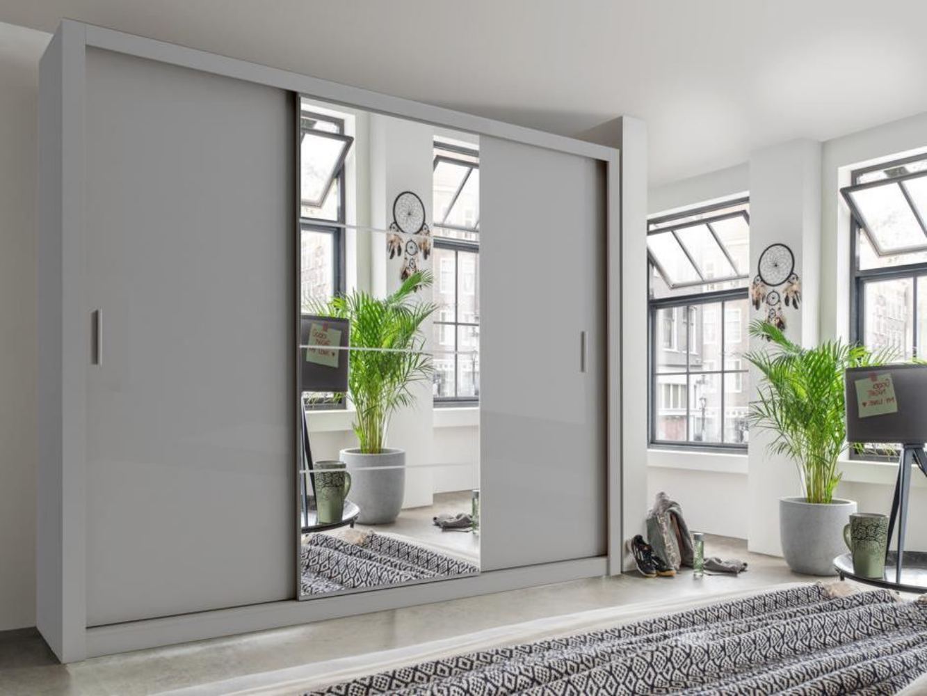 Idea ID-01 250cm 3 Door Mirrored Sliding Wardrobe in Oak San Remo – image 7
