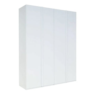 The Iowa High Gloss Wardrobe With 4 Hinged Doors In White features a minimalist flat-panel design and is shown standing upright against a plain white background.