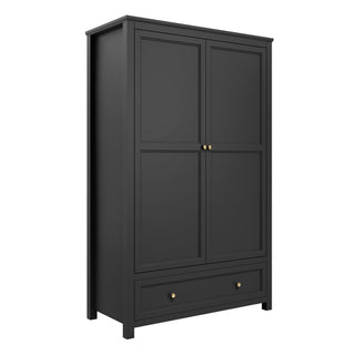Iowa Wooden Wardrobe With 2 Doors 1 Drawer In Black