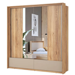 Irving Wide Mirrored Wardrobe 2 Sliding Doors In Mauvella Oak