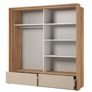 Irving Wide Mirrored Wardrobe 2 Sliding Doors In Mauvella Oak