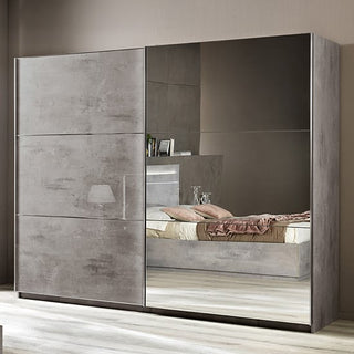 Jessica Medium Wooden Mirrored Sliding Door Wardrobe In Grey Marble