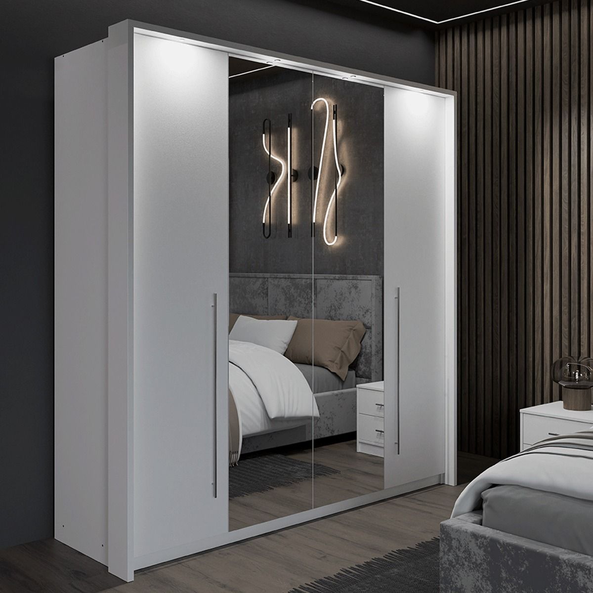 Kirklees 210cm 2-Door Mirrored Sliding Wardrobe in White – product detail