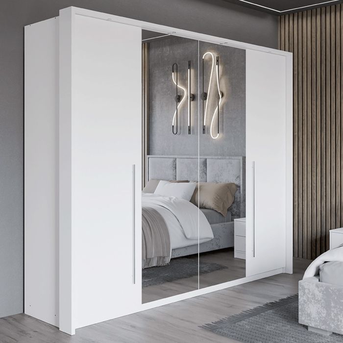 Kirklees 256cm 2-Door Mirrored Sliding Wardrobe with 4 Drawers in White