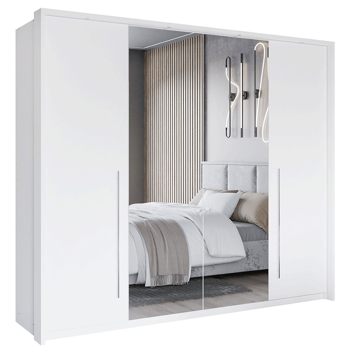 Kirklees 256cm 2-Door Mirrored Sliding Wardrobe with 4 Drawers in White – product detail
