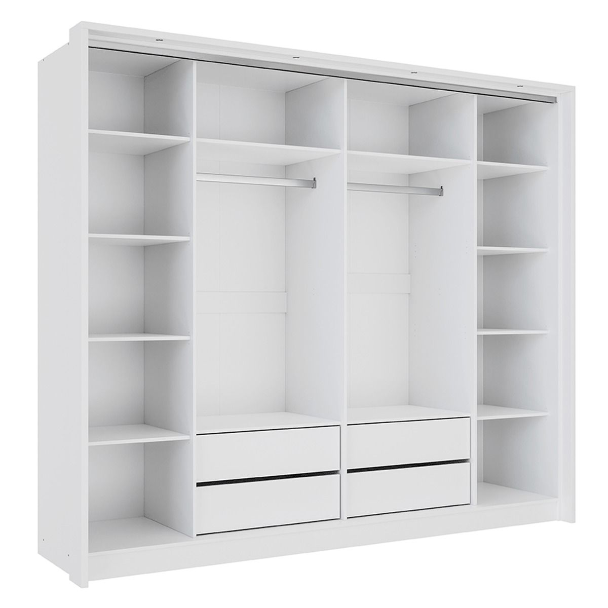 Kirklees 256cm 2-Door Mirrored Sliding Wardrobe with 4 Drawers in White – product detail