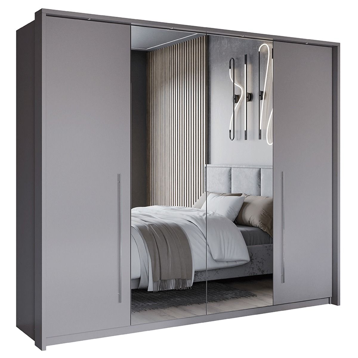 Kirklees 256cm 2-Door Mirrored Sliding Wardrobe with 4 Drawers in Grey – product detail