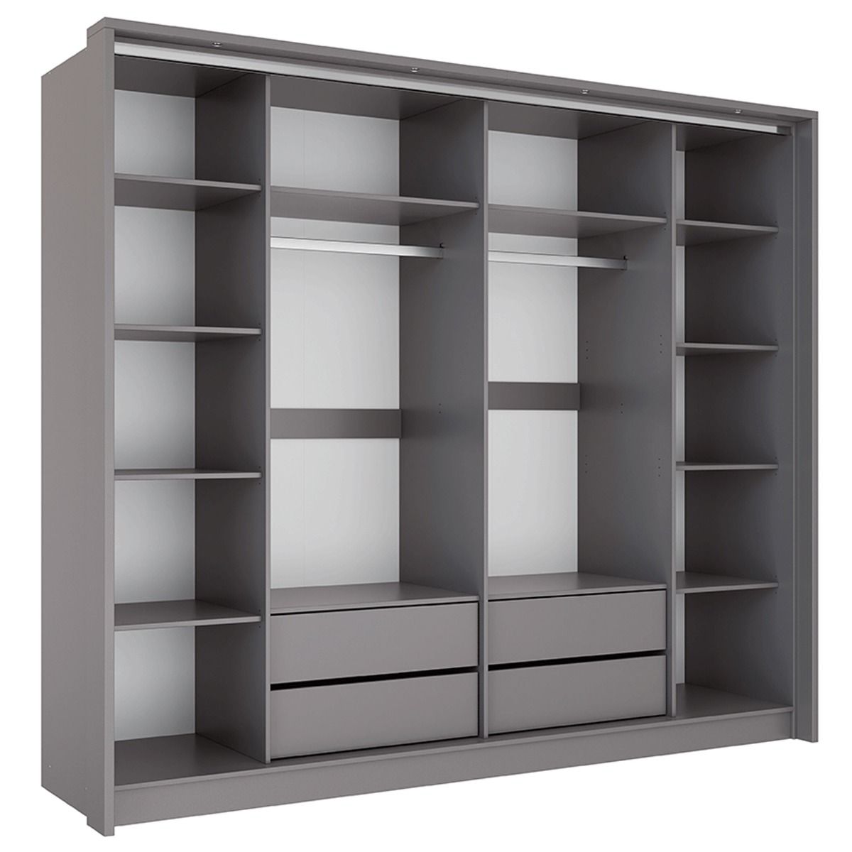Kirklees 256cm 2-Door Mirrored Sliding Wardrobe with 4 Drawers in Grey – product detail