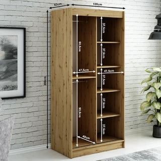 Laconia Mirrored Wardrobe With 2 Sliding Doors In Black And Oak