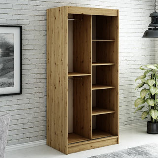 Laconia Mirrored Wardrobe With 2 Sliding Doors In Black And Oak
