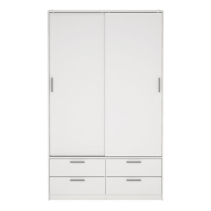 White LACOSTE 121.2cm sliding door wardrobe with 4 drawers