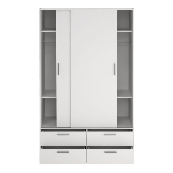 White 2-door sliding wardrobe with 4 drawers - LACOSTE