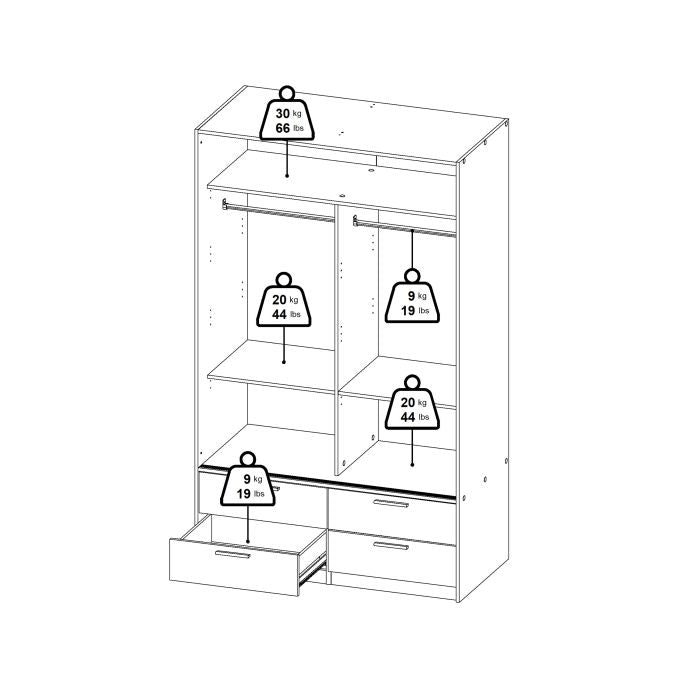 Lacoste 121.2cm 2-Door Sliding Wardrobe with 4 Drawers – White – product image 12