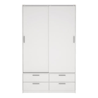 Lebanon Wooden Wardrobe With 2 Sliding Doors 4 Drawers In White