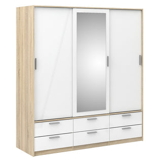 Liston Mirrored Sliding Doors Wardrobe In Oak And White Gloss