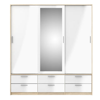 Liston Mirrored Sliding Doors Wardrobe In Oak And White Gloss