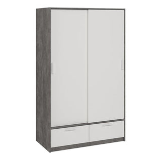Liston Wooden Wardrobe With 2 Doors 2 Drawers In White Concrete