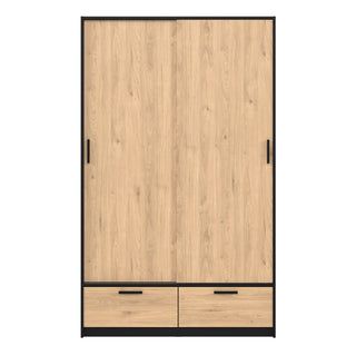 Liston Wooden Wardrobe With 2 Doors 2 Drawers In Black And Oak