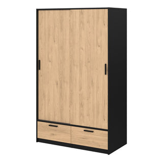 Liston Wooden Wardrobe With 2 Doors 2 Drawers In Black And Oak