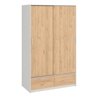 Liston Wooden Wardrobe With 2 Doors 2 Drawers In White And Oak